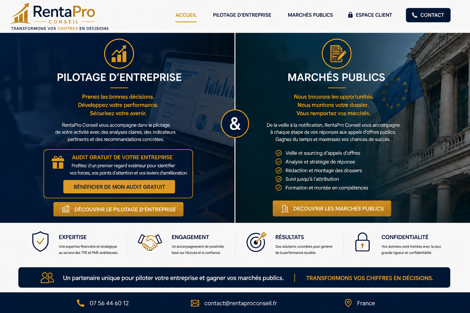 RentaPro Conseil — Pilotage d’entreprise, Marchés publics et audit gratuit